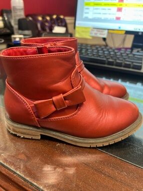 Cat & Jack Red Bow Ankle Boots for Kids size 10